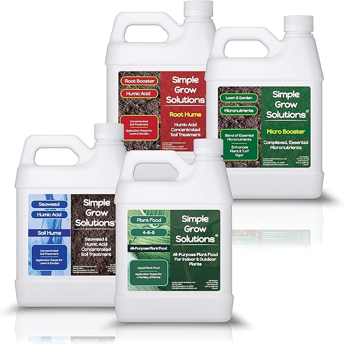 4-6-8 All Purpose Plant Food 32 Ounce + Soil Hume Seaweed Humic Acid 32 Ounce + Micro Booster Micronutrients 32 Ounce + Root Hume Humic Acid 32 Ounce- Indoor Plant &amp Outdoor Garden Bundle