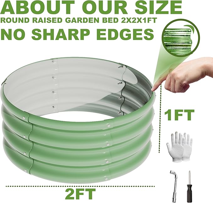 3Pcs 2X2X1ft Round Raised Garden Bed KitGalvanized Raised Garden Beds Outdoor Metal Planter Box Steel Kit Flower HerbVegetables..Grass Green