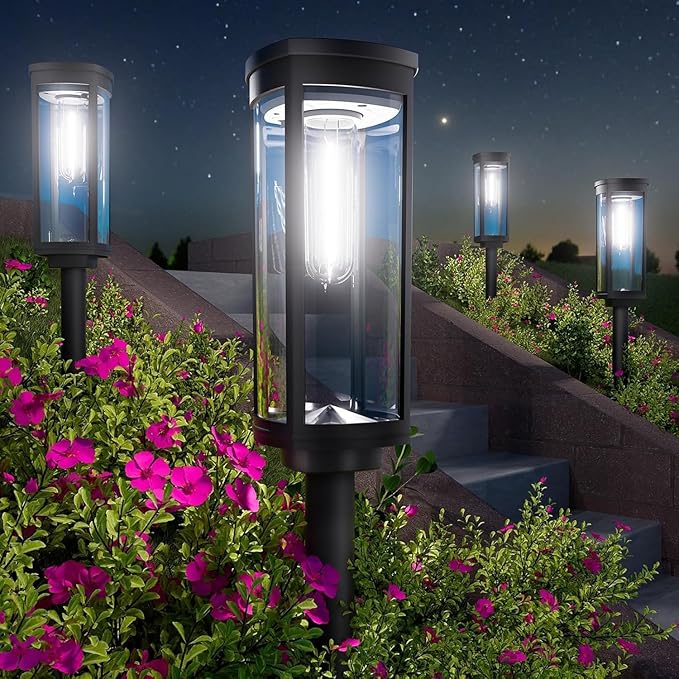 10W Solar Garden Stake Wusi Light –Weatherproo Square Tungsten Lawn Lights for Outdoor Pathway Lighting No Wires Required with Automatic Night Activation(1PCS)