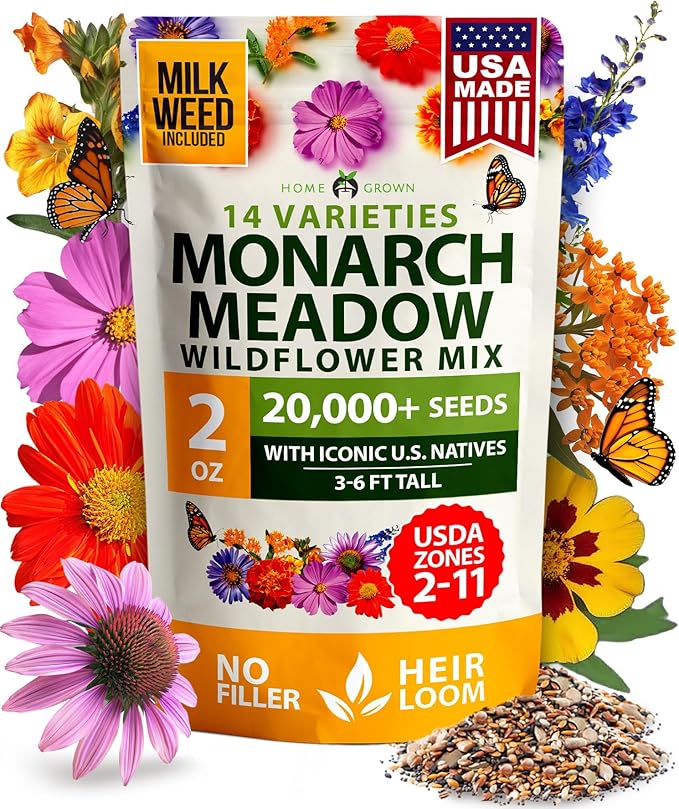 HOME GROWN Pollinator &amp Pumpkin Garden Mix – 40 Pumpkin &amp 20000 Monarch Butterfly Wildflower Seeds &amp 23500 Moss Rose Seeds – Non-GMO USA Heirloom for Outdoor Planting