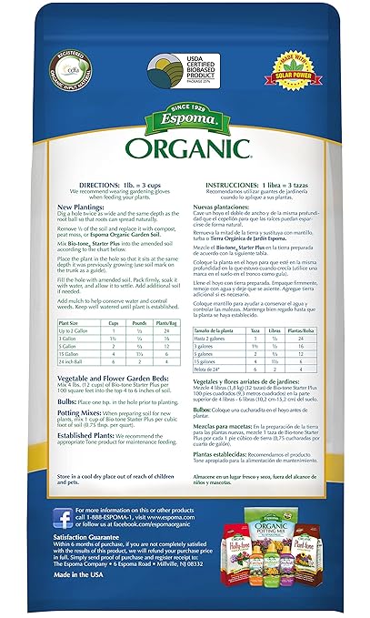 Espoma Organic Bio-Tone Starter Plus 4-3-3 Natural &amp Organic Starter Plant Food with Both Endo &amp Ecto Mycorrhizae 4 lb. Bag The Ultimate Starter Fertilizer - Pack of 2