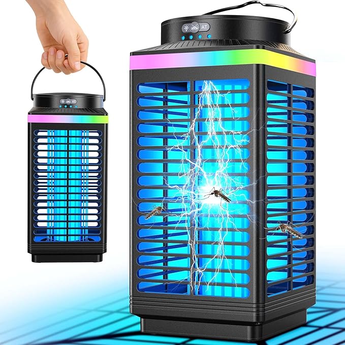 Bug Zapper Outdoor 4-in-1 4200V Electric Mosquito Zapper Cordless Rechargeable Bug Zapper Fly Zapper with 5000mAH Battery Waterproof IP68 Portable &amp Wireless Insect Zapper for Camping Patio