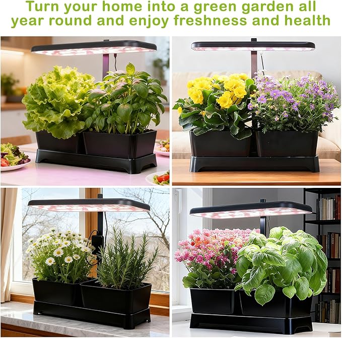 Indoor Garden Led Grow Light Full Spectrum LED Grow Lamp for Indoor Plants with Intelligent Controller Height Adjustable Ideal for Home Desk Plant Lighting (Black 16 * 6.3 * 7.1 inch)