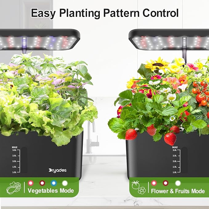Hydroponics Growing System Indoor Herb Garden 10-Pod Indoor Gardening System with 24W Full-Spectrum LED Grow Lights Quiet Smart Water Pump Plant Germination Kit for Herbs Vegetables