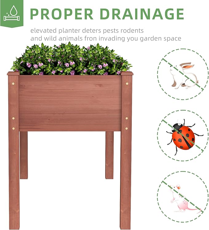 48x24x30 inch Raised Garden Bed with Legs Elevated Wooden Planter Box for Outdoor Plants Flowers Fruits Vegetable Herb Growing