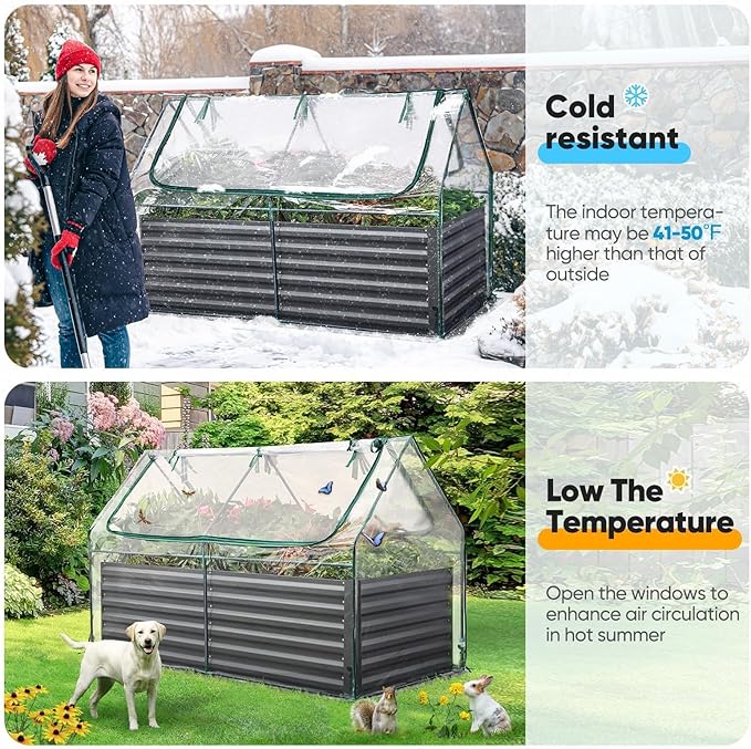 Quictent Raised Garden Bed Galvanized Raised Beds for Gardening Vegetables with Cover 6x3x2 ft Tall Metal Planter Box Outdoor Use (Clear)