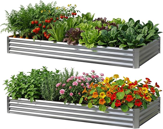 2Packs 6X2X1 FT Galvanized Raised Garden Beds Outdoor Planter Raised Beds for Gardening Vegetables Flowers Large Metal Garden Box Deep Plant Flower pots Outdoor