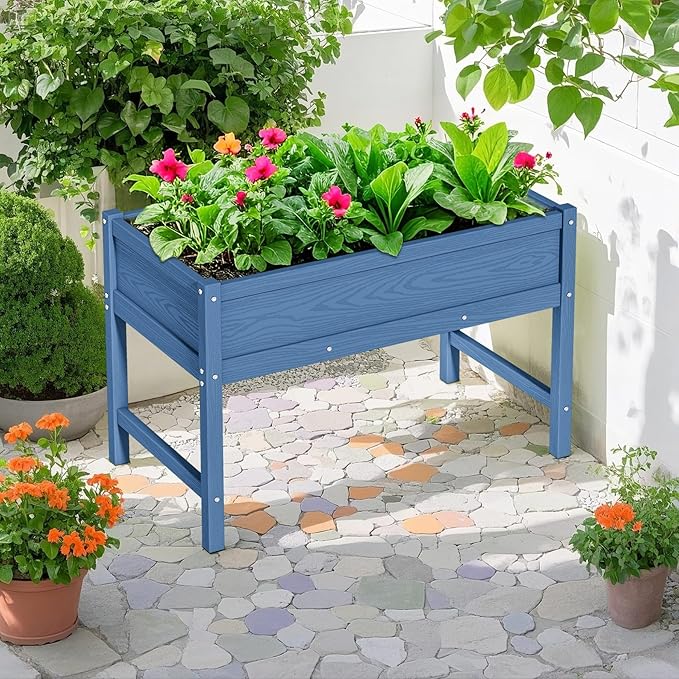 HDPE Raised Garden Planting Bed with LegsGarden Boxes Outdoor Raised with Drainage Hole Rot-ResistantRaised Beds for Gardening for Backyard Patio Balcony 300 lb Capacity (Navy)