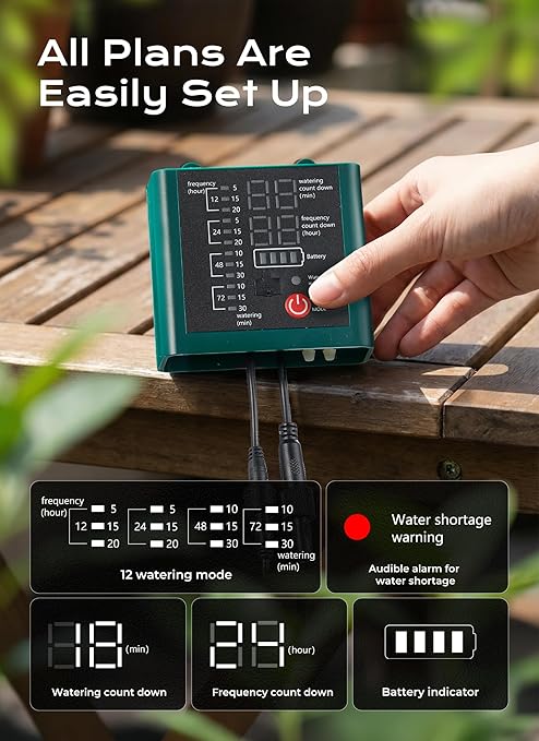 Solar Drip Irrigation System with USB Charging Indoor Outdoor Plant Watering Devices for 15 Potted Plants Automatic Watering System IP44 Waterproof 2200mAh for Garden Farm Greenhouse(Green)