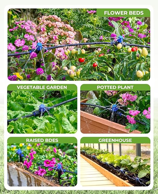HIRALIY 50FT Automatic Drip Irrigation Kits with Garden Timer Garden Watering System for Patio Lawn Quick Connector Design Irrigation System Kit with Easy Programmable Water Timer