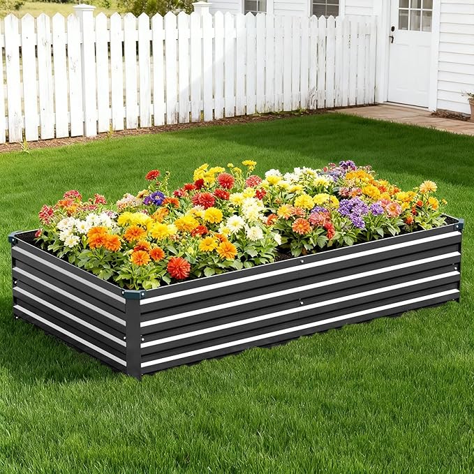 Vengarus 8x2x1FT (2 Pack) Galvanized Raised Garden Bed Kit Outdoor Metal Planter Box for Vegetables Rectangular Steel Container Easy Assembly (Black)