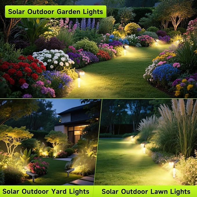 Solar Spotlights Outdoor Waterproof- 2 IN 1 Solar Spot Lights Outdoor with 2 Lighting Modes &amp PC Light Guide Column for Garden Yard Pathway | Warm Yellow 3000k Spotlights | IP65 Waterproof | 6 Pac