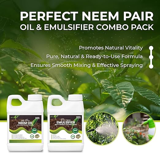 100% Pure Neem Oil &amp Citronella Emulsifier Combo - Natural Plant Care and Wetting Agent for Plants Trees (32 oz)
