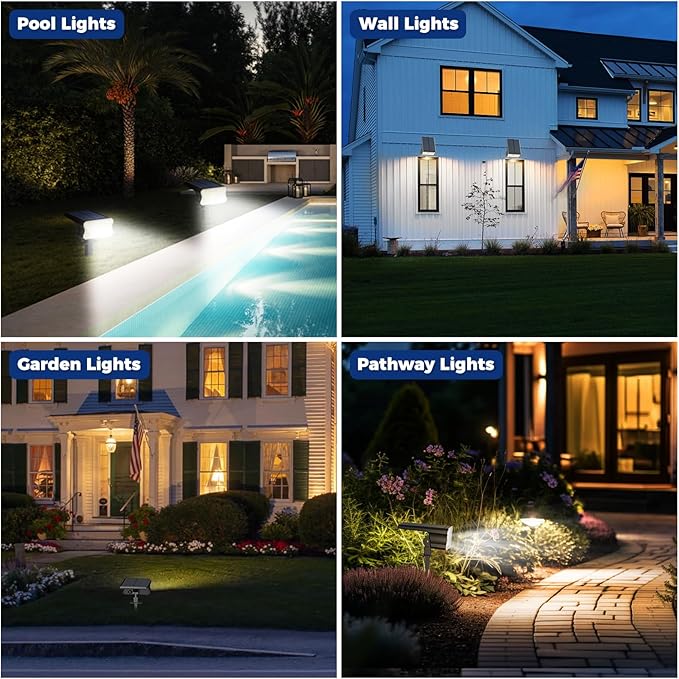 HGGH Solar Lights Outdoor Waterproof IP67 60 LED 3 Lighting Modes Solar Spot Lights Outdoor for Yard Garden Pathway Landscape Auto On/Off Function 2 in 1(Warm White 4 Pack)