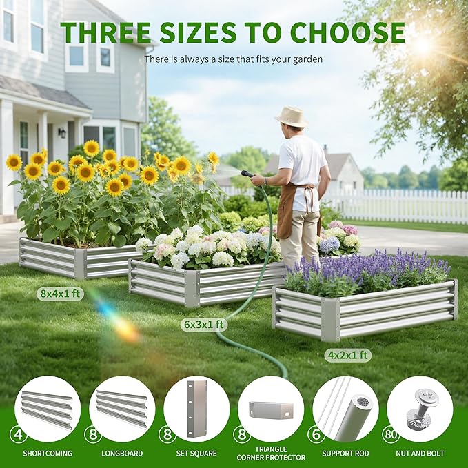 Galvanized Raised Garden BedOutdoor Planter Box Metal Patio Kit Planting Bed for Vegetables Flowers Herb (Galvanized 4x2x1ft-2p)