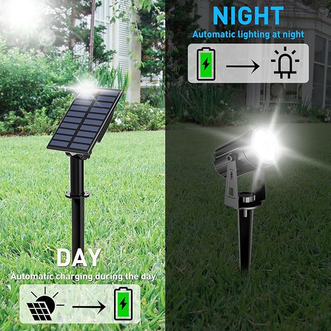 T-SUN Solar Spotlights Outdoor Waterproof 2-in-1 Solar Landscape Spotlights LED Garden Spot Lights for Yard Tree Garden Pond Pool Area (White)