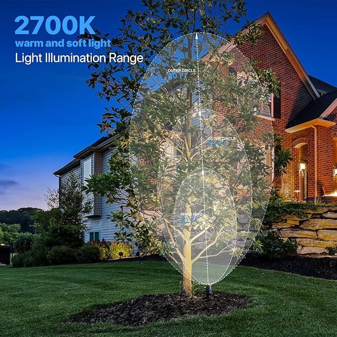 GOODSMANN Low Voltage Landscape Spotlights 5W LED 8PK Outdoor Floodlights 2700K Warm White Replaceable MR16 LED Outside Hardwired Lighting with Metal Stake Cable Connector Replaceable