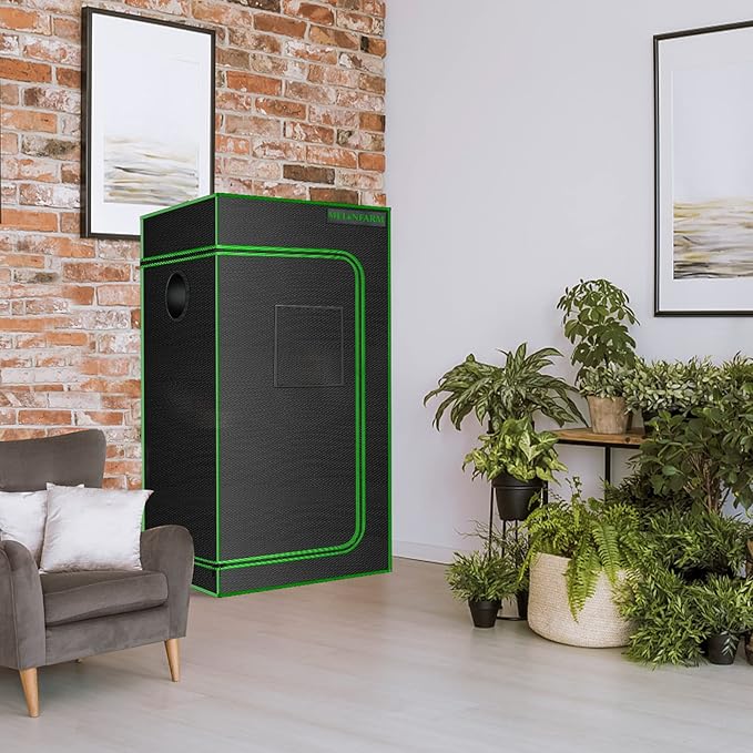 MELONFARM 2x2 Grow Tent 24x24x48'' High Reflective 600D Diamond Mylar Canvas with Observation Window and Floor Tray for Hydroponic Indoor Plant Growing