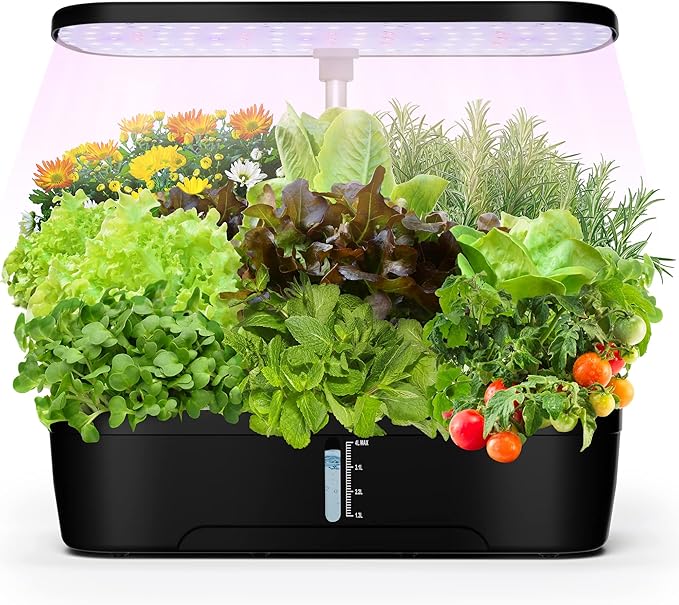 Indoor Garden Hydroponics Growing System 12 Pods Indoor Herb Garden with LED Grow Light Adjustable Height Up to 12inch Hydroponics for Family