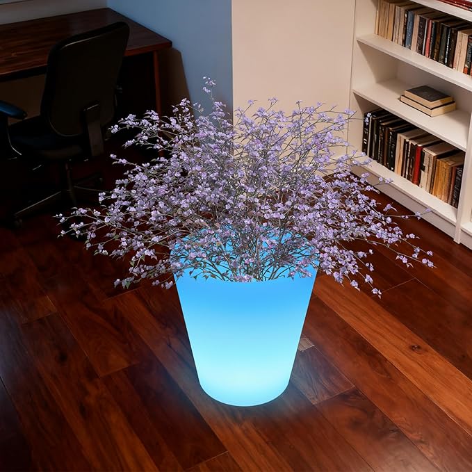 LED Planter Pot Light with Remote Bucket Shape 16 Color Changing Dimmable Flower Pot Rechargeable IP65 Waterproof for Indoor Outdoor White