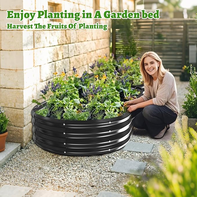 Oval Galvanized Planter Box Metal Raised Garden Bed - 0.8MM Thick- Ideal for Outdoor Gardening and Planting of Vegetables Flowers Fruits Succulent Plants and Others (Black 6X3X1 FT)