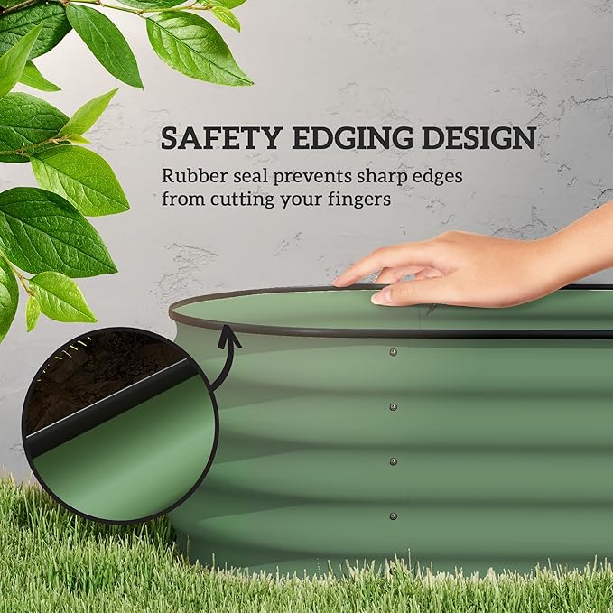 6.5' x 2' x 1.4' Galvanized Raised Garden Bed Kit Outdoor Metal Elevated Planter Box with Safety Edging Easy DIY Stock Tank for Growing Flowers Herbs Vegetables Green