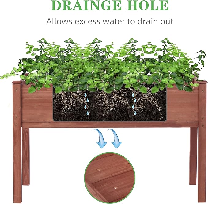 Raised Garden Bed with Legs (48x24x30'') Solid Wood Elevated Planter Box for Outdoor