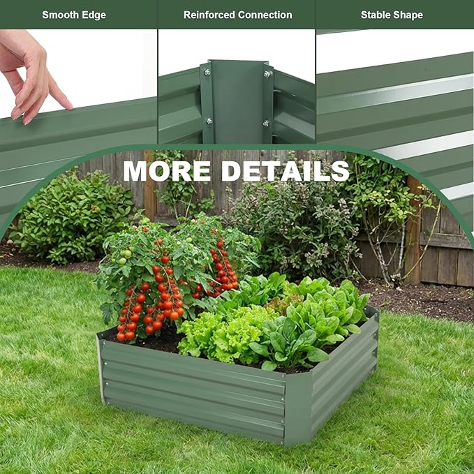 BPS Galvanized Raised Garden Bed Set of 2 3' x 3' x 1' Metal Planter Raised Garden Boxes Outdoor for Flower Planters Vegetables Herbs