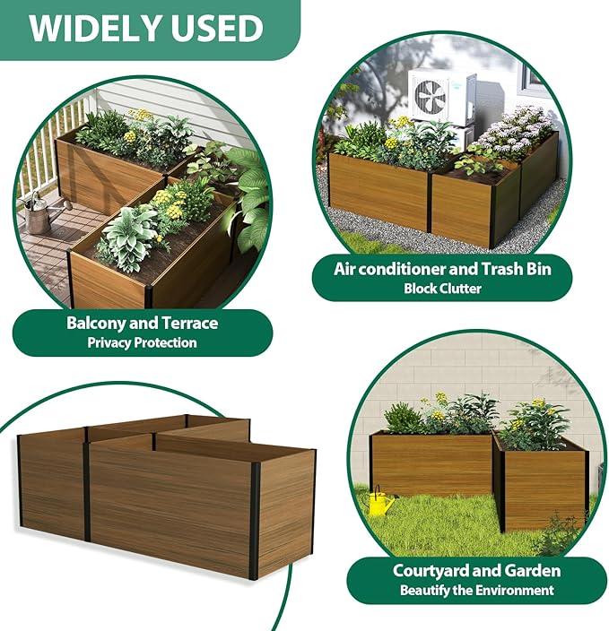 Modular Raised Garden Bed - Expandable Design with Composite Panels &amp Aluminum Frame - Perfect for Flowers Vegetables Herbs - Outdoor Planter Cuboid Box for Patio Balcony Backyard (Brown)