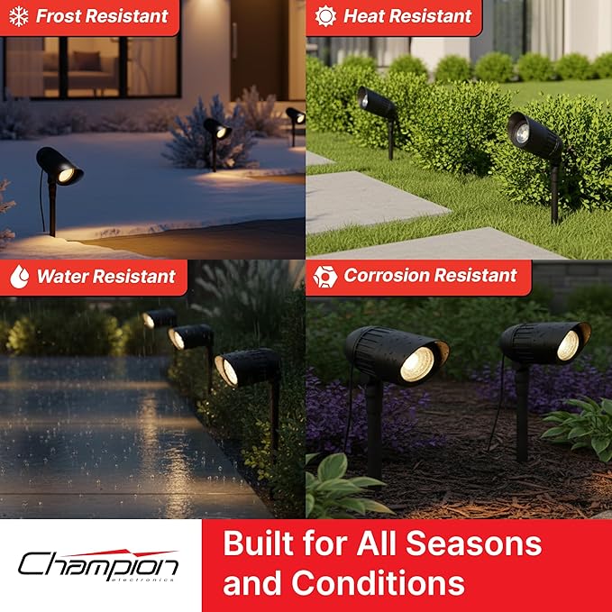 6-Pack Outdoor Low Voltage Landscape Spotlights 6×3W 200LM 3000K Warm White Dusk to Dawn IP65 Waterproof Path Lights with Transformer 60FT Cable &amp Ground Stakes
