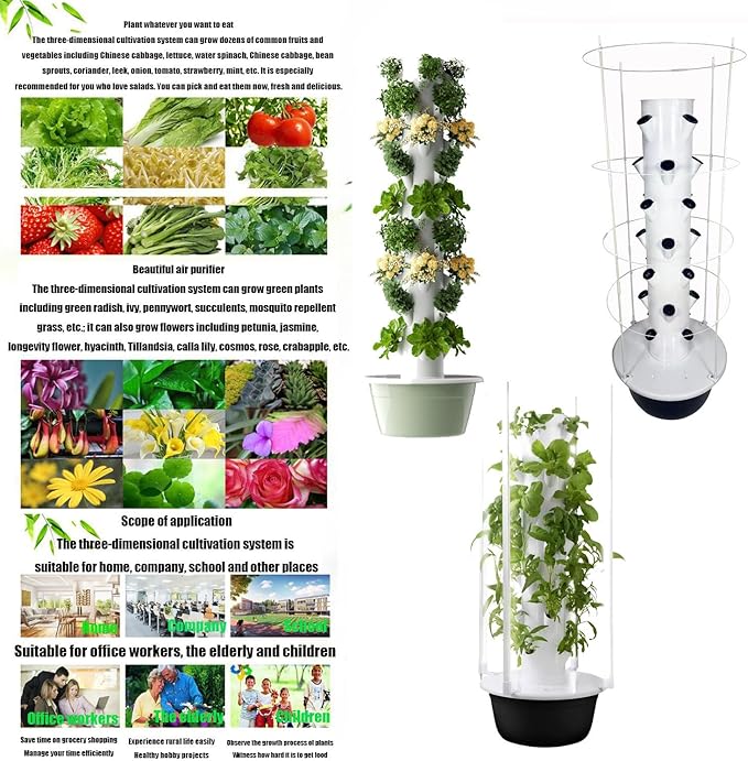 Hydroponics Growing Tower Indoor Plants Growing Soilless Cultivation Fruits Vegetables Vertical Planter Tower Garden KitAuto Water Circulate Black-9layers