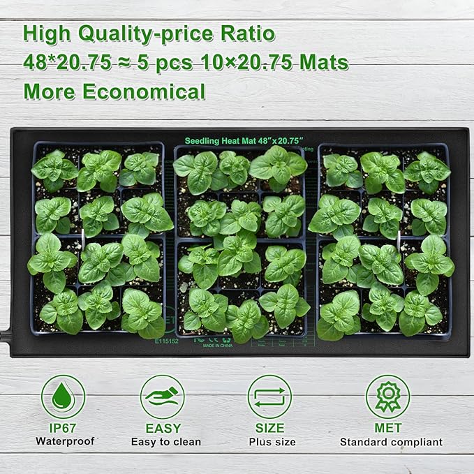 Seedling Heat Mat 48x20.75 UL &amp MET-Certified Waterproof Plant Heating Pad for Germination Hydroponics Brewing Breeding and Greenhouses