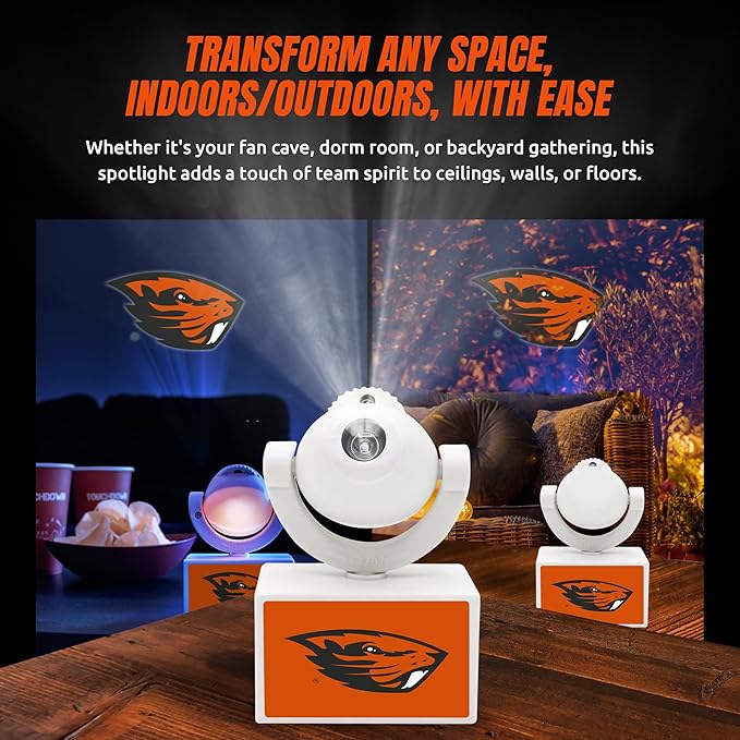 Sporticulture NCAA American Football Oregon State Beavers - Adjustable Led Mini Spotlight Projector with 6 Team Logo Designs - Portable &amp Rechargeable Spotlight - Battery-Operated - 4.375” x 3.125
