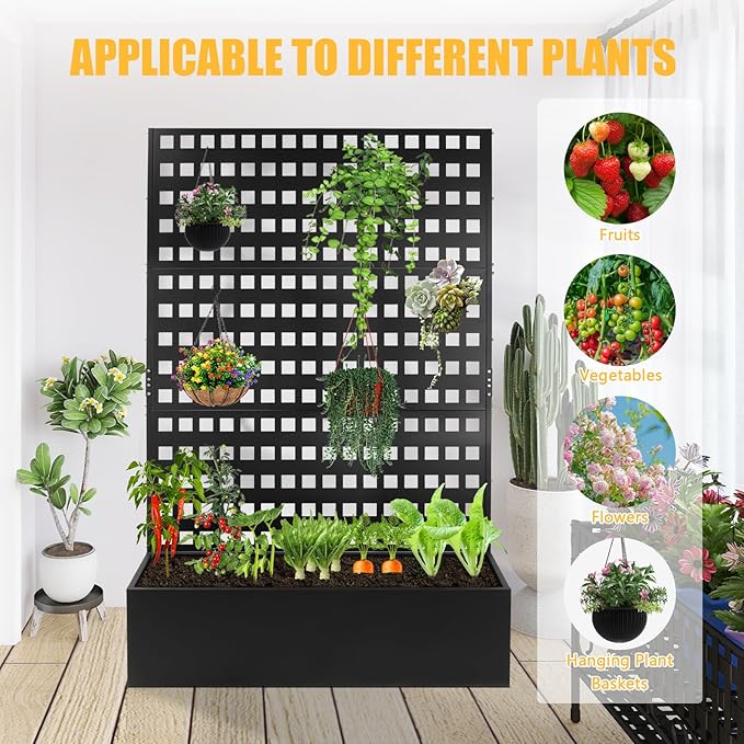 Metal Planter Box with Trellis for Climbing Plants 46x18x71Inch Planter with Privacy Screen&ampTrellis Privacy Planters for Patio