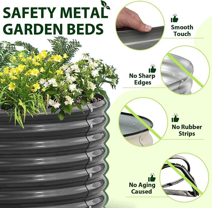 A ANLEOLIFE 6X3X2 ft Galvanized Raised Garden Beds Outdoor-4 Pack Oval Large Metal Deep Root Planter Box for Planting Vegetables Flowers Herb Anti-Rust &amp Easy-Setup Quartz Grey