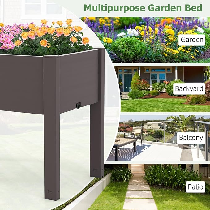 Raised Garden Bed Outdoor Elevated Planter Boxes with Legs &amp Water Level Indicator Garden Box Self-Watering Raised Beds for Gardening Balcony &amp Deck (Coffee)