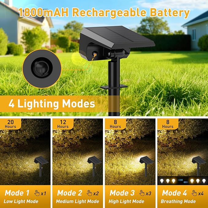 Solar Spot Lights Outdoor Waterproof IP65 [4 Pack/100 LED/4 Modes] Solar Landscape Spotlights Auto On/Off High Lumens Spot Lights for Outside Yard Garden Pathway(Warm White)
