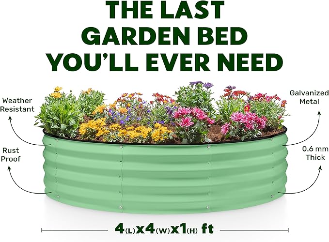 Plant &amp Plot Galvanized Raised Garden Beds Outdoor // Planter Raised Beds for Gardening Vegetables Flowers // Large Metal Garden Box (Light Green) // Patent Pending Tool-Free Assembly