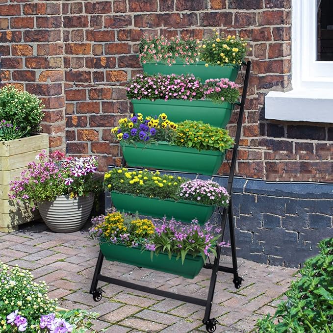 4FT Vertical Raised Garden Bed 5 Tier Planter Box with Wheels to Grow Flowers Vegetables Herbs on Your Patio Balcony Greenhouse for Outdoor and Indoor Gardening