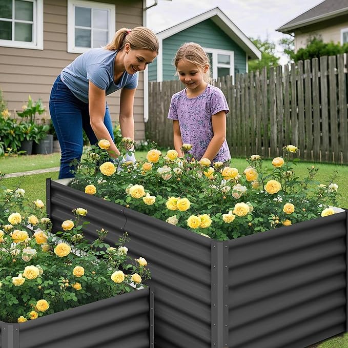 Elevated Metal Garden Bed Outdoor Raised Planter Box for Vegetables Flowers and Plants Rectangular Design for Backyard Gardening