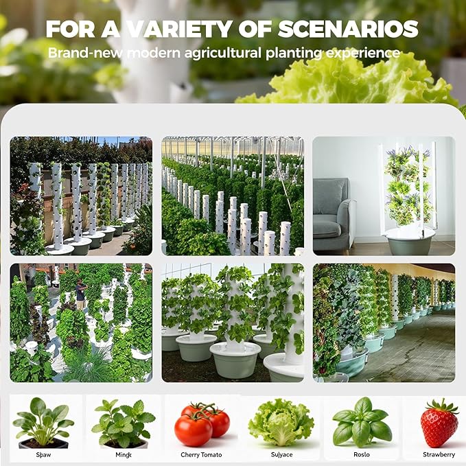 Indoor Vertical Growing Auto Water Circulation 5Tier 20Cells 30L Water Tank Vertical Garden Tower for HerbsVegetablesFruitsTomato Green-IndoorWithLEDLight