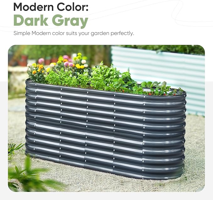 KING BIRD Raised Garden Bed Galvanized Planter Garden Box Outdoor for Gardening Deep Root Vegetables Flowers 78.7X23.6X34.2 in Dark Grey 2.85 ft Tall 9 in 1