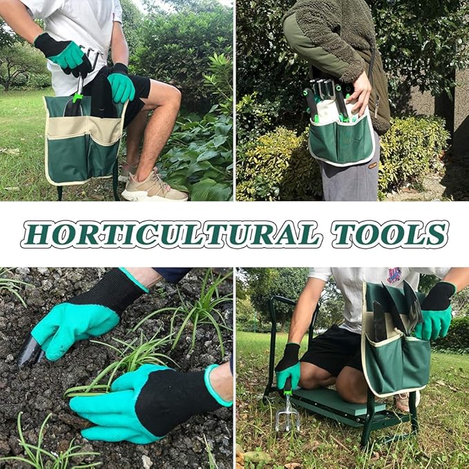 PLKO Garden Kneeler and Seat Stool Heavy Duty Garden Folding Bench with Large RemovableTool Pocket Gloves and Soft EVA Kneeling Pad for Gardening Lovers