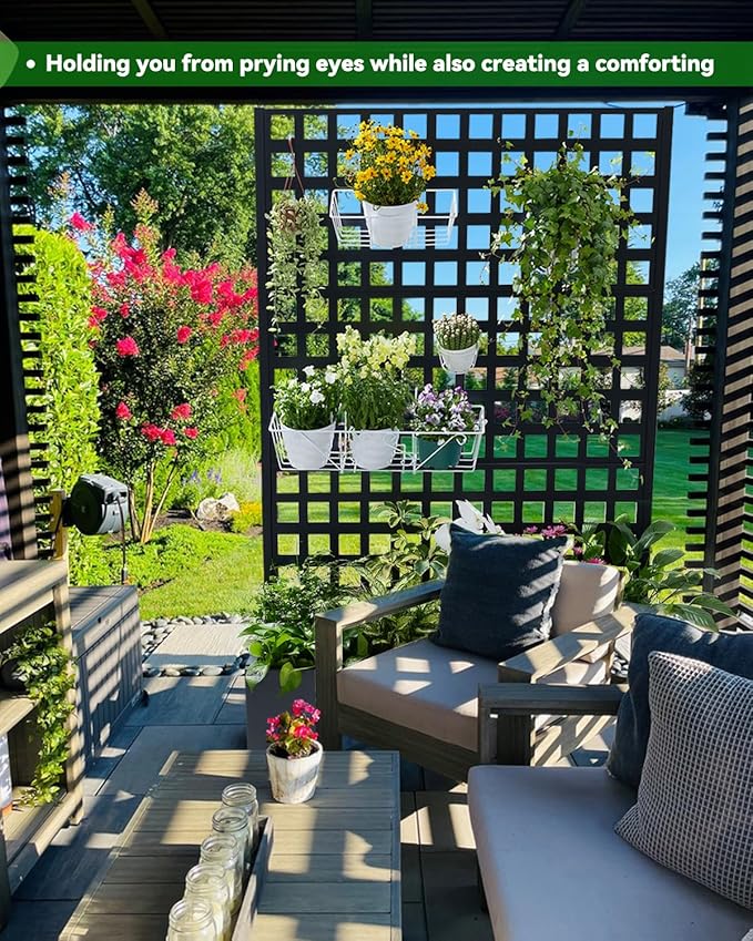 Metal Planter Box with Trellis 71x47x16 Raised Garden Bed Outdoor with Privacy Screen &amp Lattice Trellis &amp Lockable Casters Vertical Garden Box with Drainage Hole for Climbing Plants Vege