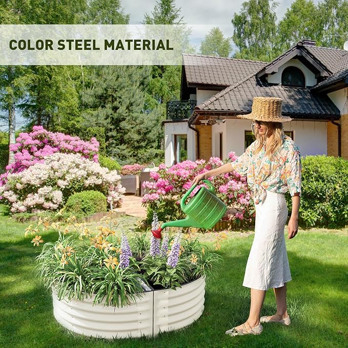 Aoodor 42 L x 24 W x 17 H Half Moon Galvanized Raised Garden Bed Durable Semi-Circular Outdoor Planter Boxes for Vegetables Flowers and Herbs Set of 2 Beige