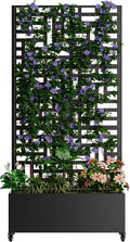 Metal Planter Box with Trellis &amp Wheels Outdoor Privacy Planters for Patio Mobile Raised Garden Bed with Trellis for Climbing Plants Balcony &amp Backyard (Black 4)