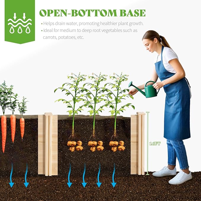 PaPaJet Wooden Raised Garden Bed Large Deep Planter Box for Outdoor Gardening Vegetables Flowers and Herbs 7.5×6.0×1.6FT
