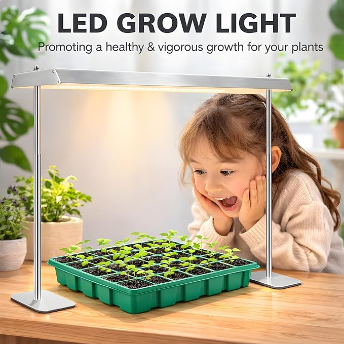 Grow Light Stand with Aluminum Alloy Frame 60W High-Power Full Spectrum Plant Grow Lights for Indoor Plants 4/8/12H Timer 10 Dimmable Levels Adjustable Height Ideal for Seedlings