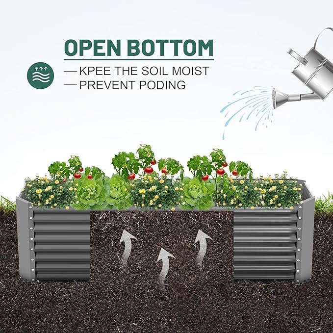Land Guard 2 Pack 8×4×2ft Galvanized Raised Garden Bed Kit Galvanized Planter Raised Garden Boxes Outdoor Large Metal Raised Garden Beds for Vegetables (Gray)