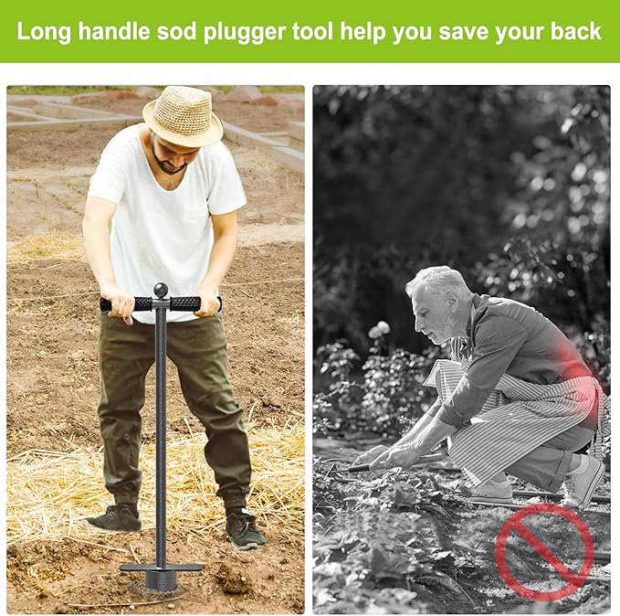 Dolibest Sod Plugger Tool Grass Plugger Tool with Dual Pedals Bulb Planter W/Sharp Serrations and Non-Slip Soft Grip Handle for Lawn Planting Bulbs and Grass Repair (No Assembly)